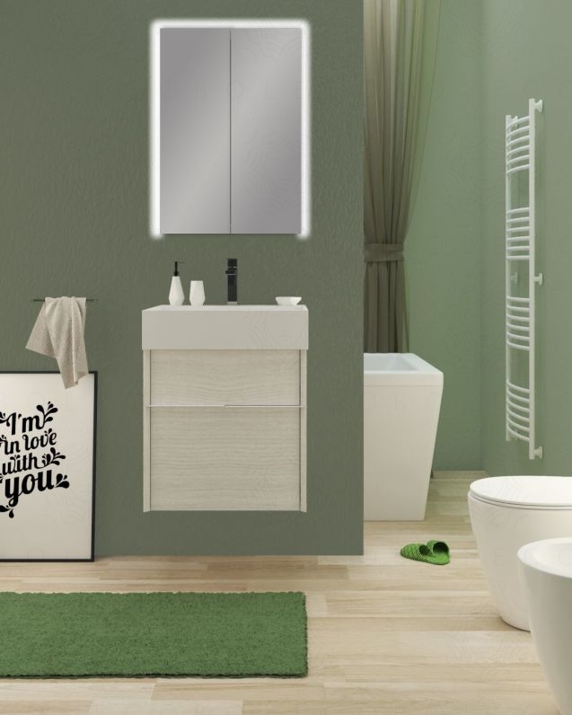 Mobile bagno sospeso Diadema cm.50 con specchio contenitore led