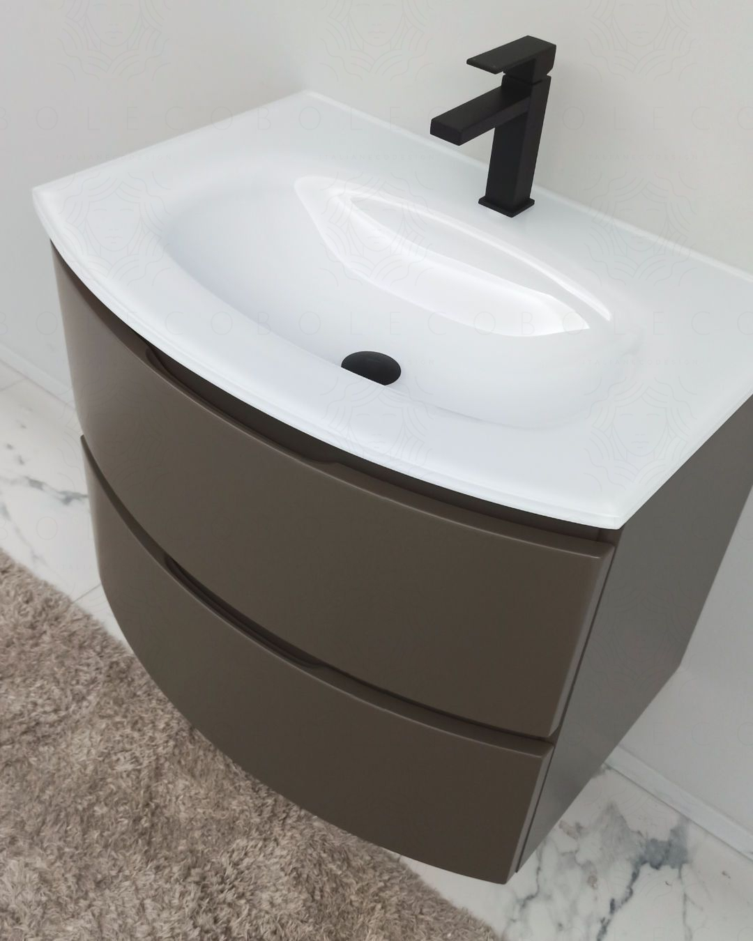 Mobile bagno Greta 70 cm grigio vulcano con lavabo in vetro Mobile bagno Greta 70 cm grigio vulcano con lavabo in vetro