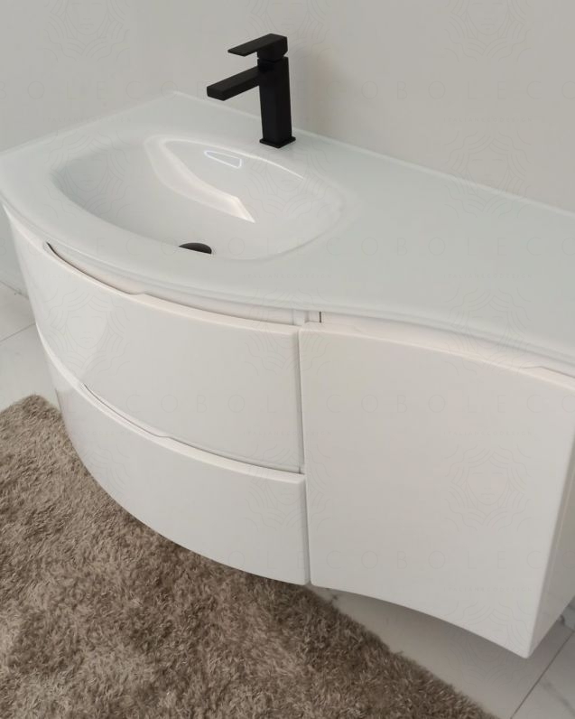 Mobile bagno sospeso curvo 105 cm con lavabo in vetro – Greta Mobile bagno sospeso curvo 105 cm con lavabo in vetro – Greta