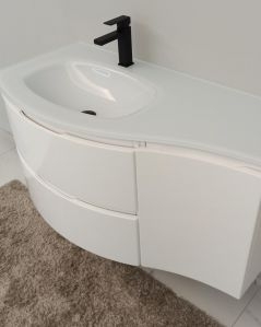 Mobile bagno sospeso curvo 105 cm con lavabo in vetro – Greta