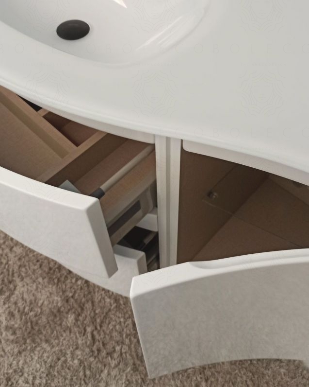 Mobile bagno sospeso curvo 105 cm con lavabo in vetro – Greta Mobile bagno sospeso curvo 105 cm con lavabo in vetro – Greta