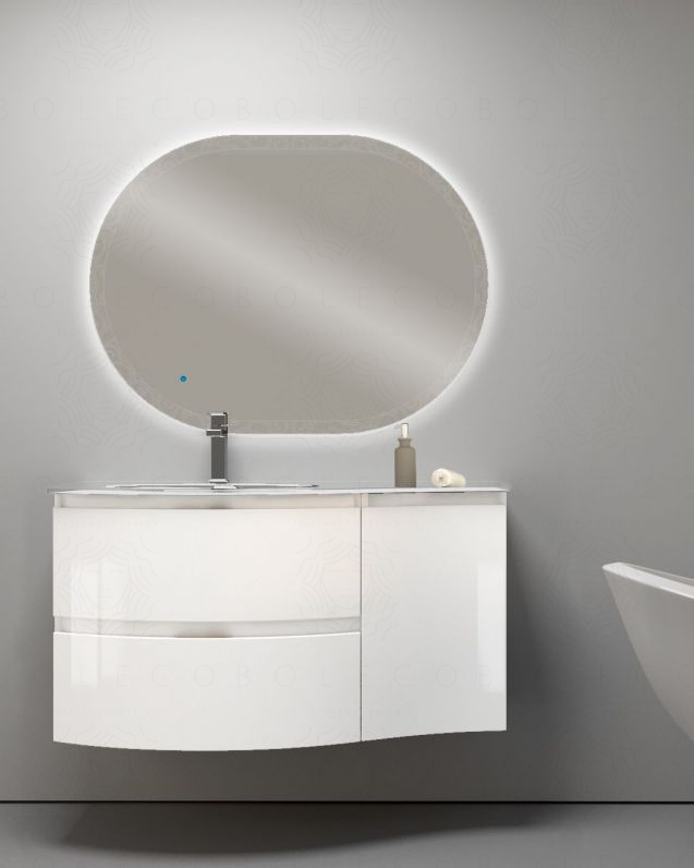 Mobile bagno sospeso curvo 105 cm con lavabo in vetro – Greta Mobile bagno sospeso curvo 105 cm con lavabo in vetro – Greta