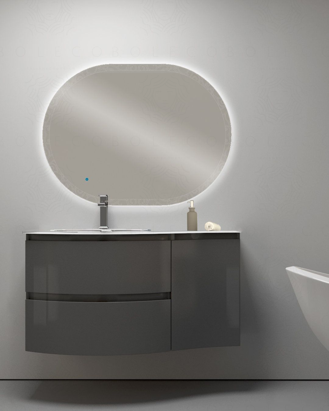 Mobile bagno sospeso curvo 105 cm antracitelucido con lavabo in Mobile bagno sospeso curvo 105 cm antracitelucido con lavabo in