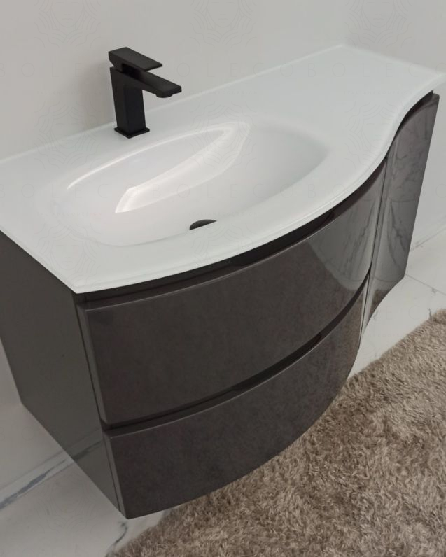 Mobile bagno sospeso curvo 105 cm antracitelucido con lavabo in Mobile bagno sospeso curvo 105 cm antracitelucido con lavabo in