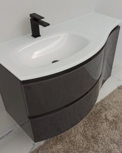 Mobile bagno sospeso curvo 105 cm antracitelucido con lavabo in