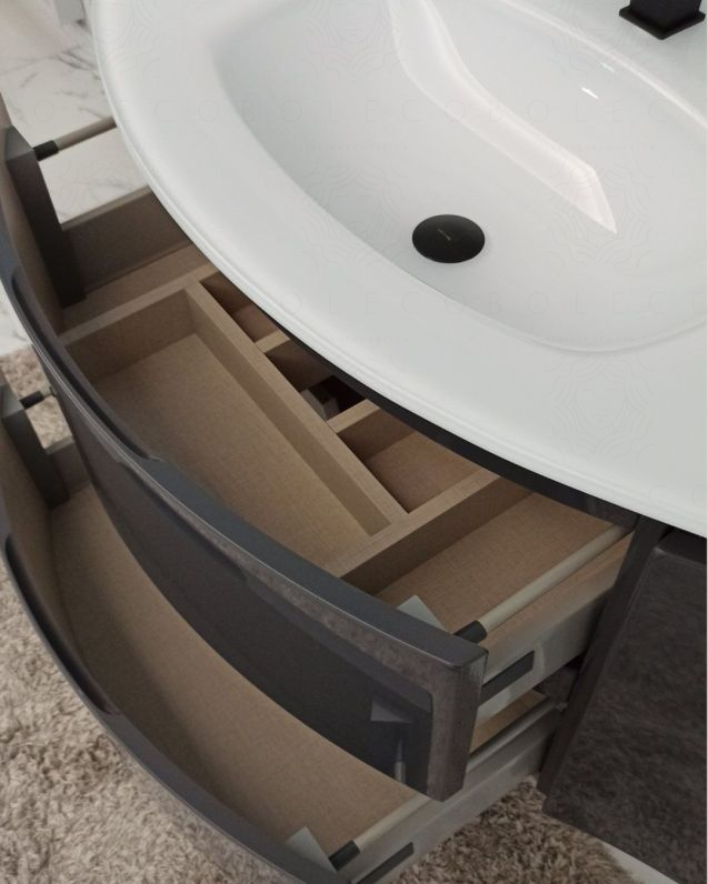 Mobile bagno sospeso curvo 105 cm antracitelucido con lavabo in Mobile bagno sospeso curvo 105 cm antracitelucido con lavabo in