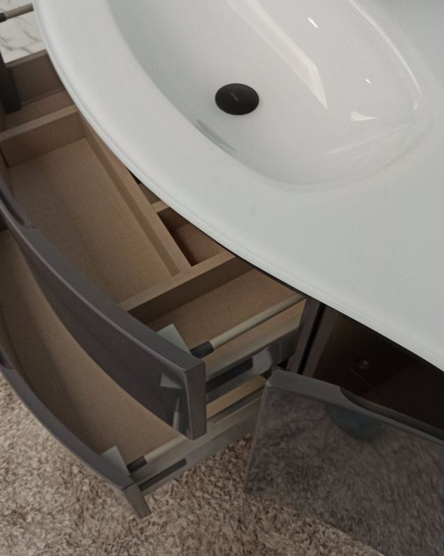 Mobile bagno sospeso curvo 105 cm antracitelucido con lavabo in Mobile bagno sospeso curvo 105 cm antracitelucido con lavabo in