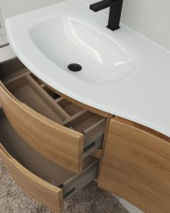 Mobile bagno sospeso curvo 105 cm rovere naturale con lavabo in