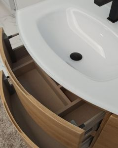 Mobile bagno sospeso curvo 105 cm rovere naturale con lavabo in