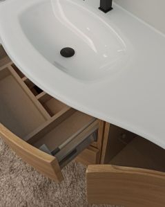 Mobile bagno sospeso curvo 105 cm rovere naturale con lavabo in