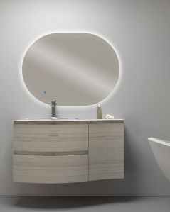 Mobile bagno sospeso curvo 105 cm rovere grigio con lavabo in