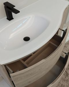 Mobile bagno sospeso curvo 105 cm rovere grigio con lavabo in
