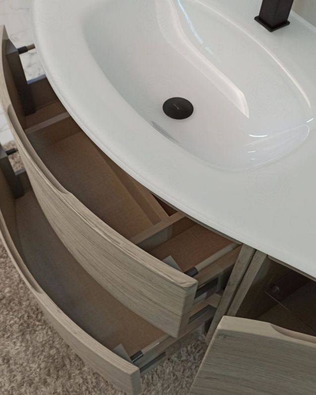 Mobile bagno sospeso curvo 105 cm rovere grigio con lavabo in Mobile bagno sospeso curvo 105 cm rovere grigio con lavabo in