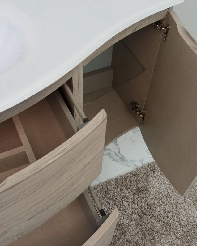 Mobile bagno sospeso curvo 105 cm rovere grigio con lavabo in Mobile bagno sospeso curvo 105 cm rovere grigio con lavabo in