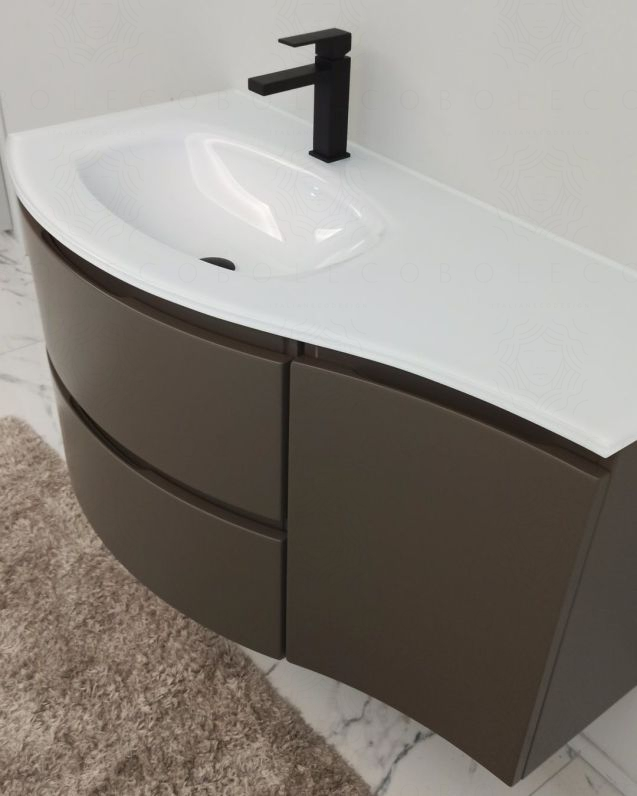Mobile bagno sospeso curvo 105 cm grigio vulcano con lavabo in Mobile bagno sospeso curvo 105 cm grigio vulcano con lavabo in