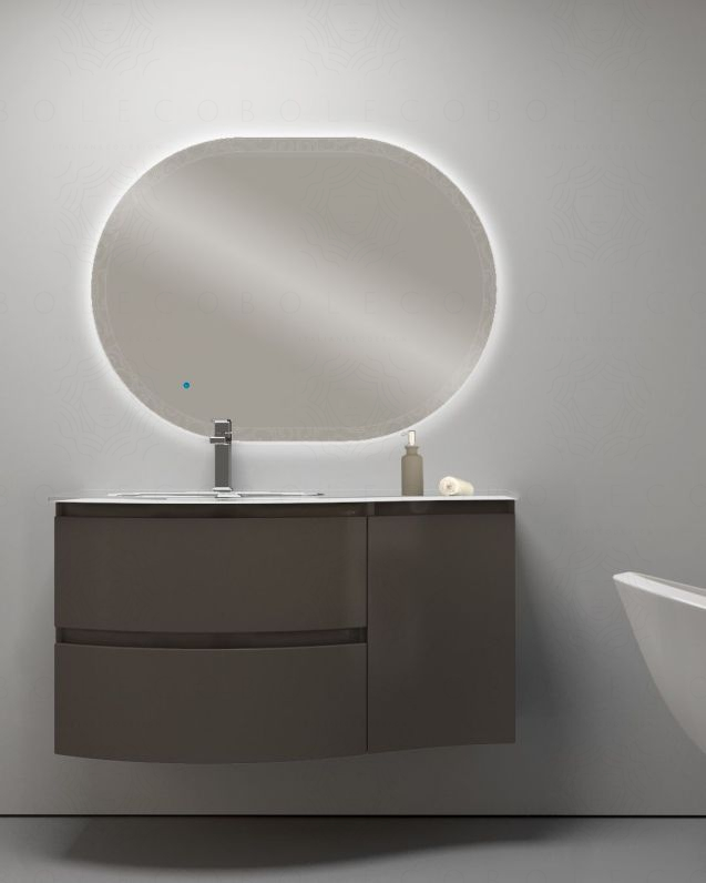 Mobile bagno sospeso curvo 105 cm grigio vulcano con lavabo in Mobile bagno sospeso curvo 105 cm grigio vulcano con lavabo in
