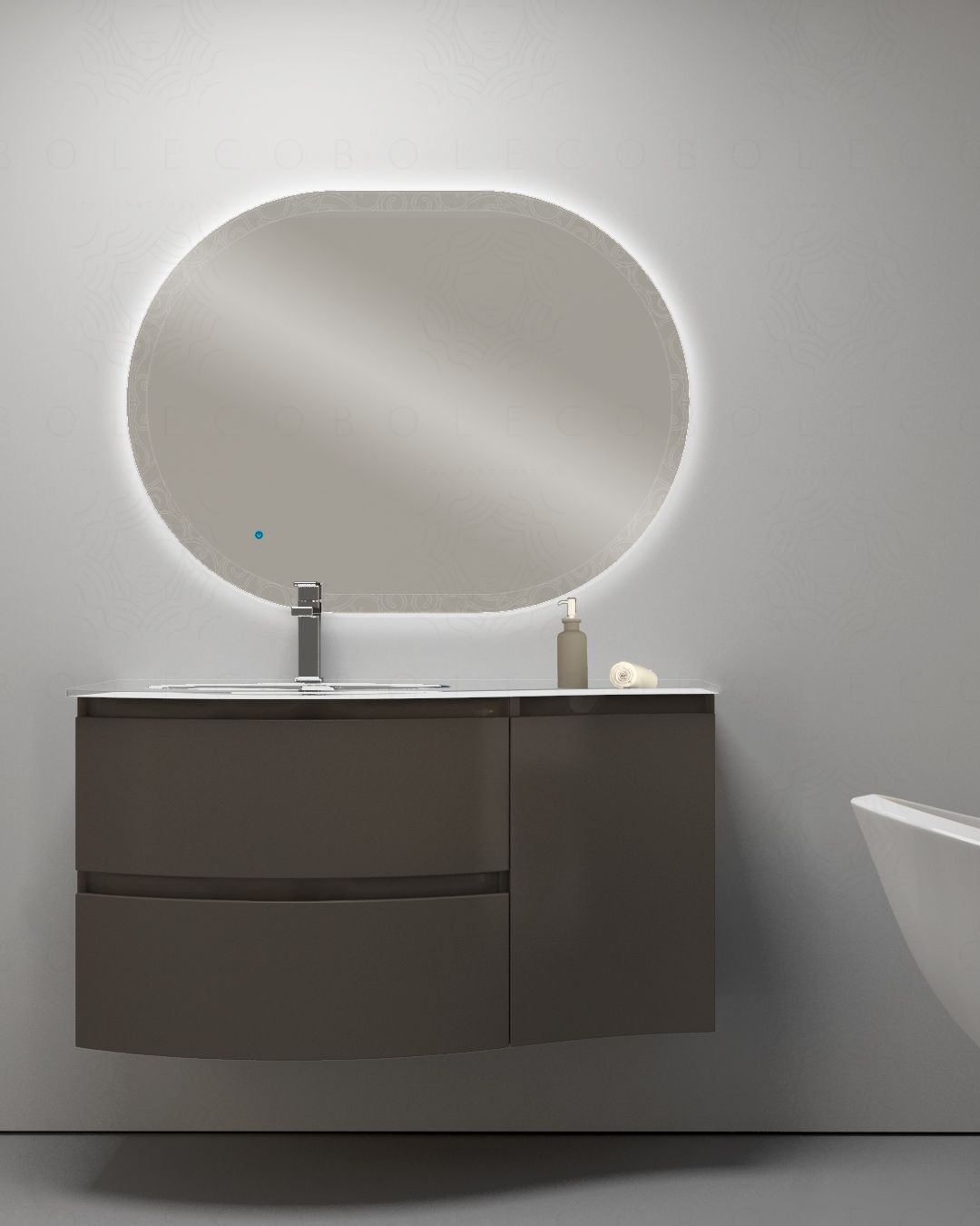 Mobile bagno sospeso curvo 105 cm grigio vulcano con lavabo in Mobile bagno sospeso curvo 105 cm grigio vulcano con lavabo in