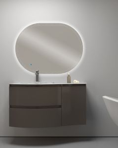 Mobile bagno sospeso curvo 105 cm grigio vulcano con lavabo in
