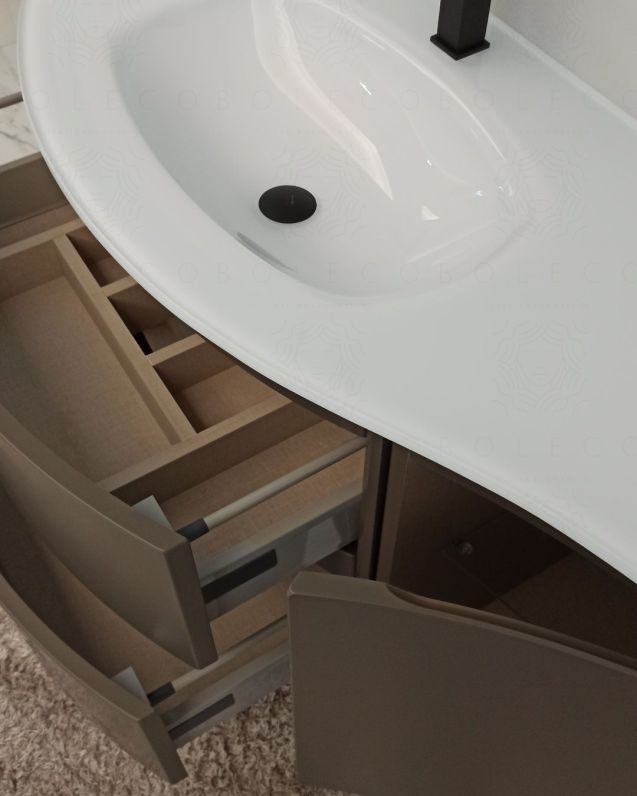 Mobile bagno sospeso curvo 105 cm grigio vulcano con lavabo in Mobile bagno sospeso curvo 105 cm grigio vulcano con lavabo in