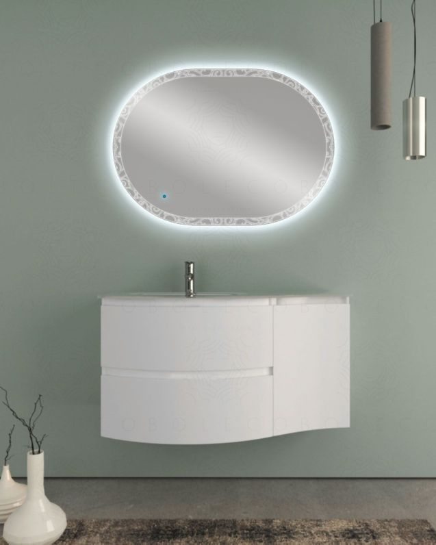 Mobile bagno sospeso curvo 105 cm bianco opaco con lavabo in Mobile bagno sospeso curvo 105 cm bianco opaco con lavabo in