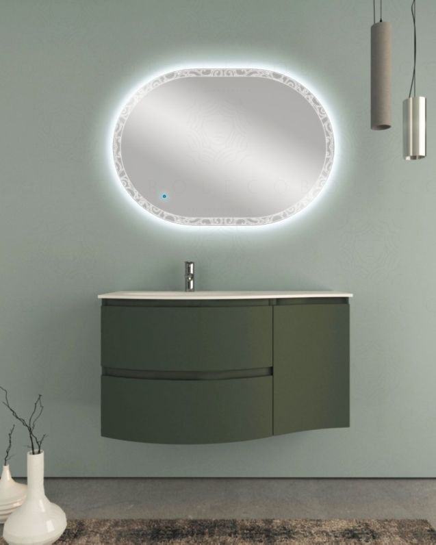 Mobile bagno sospeso curvo 105 cm verde opaco con lavabo in Mobile bagno sospeso curvo 105 cm verde opaco con lavabo in