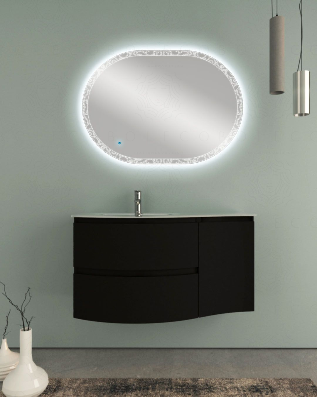 Mobile bagno sospeso curvo 105 cm nero opaco con lavabo in Mobile bagno sospeso curvo 105 cm nero opaco con lavabo in