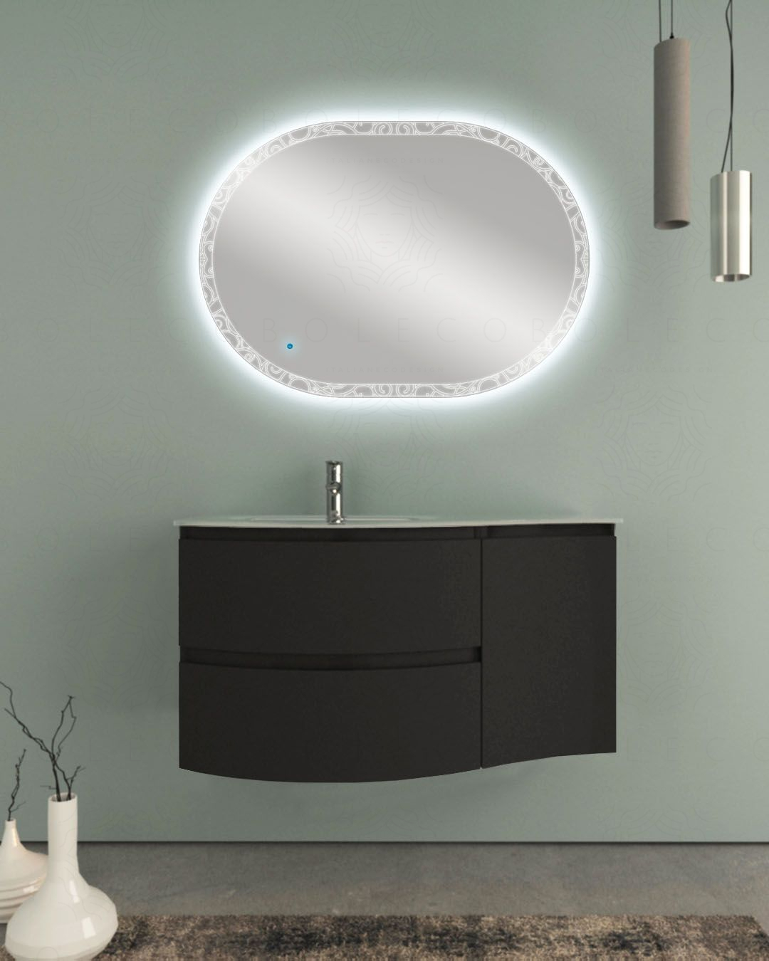 Mobile bagno sospeso curvo 105 cm lavagna con lavabo in vetro – Mobile bagno sospeso curvo 105 cm lavagna con lavabo in vetro –