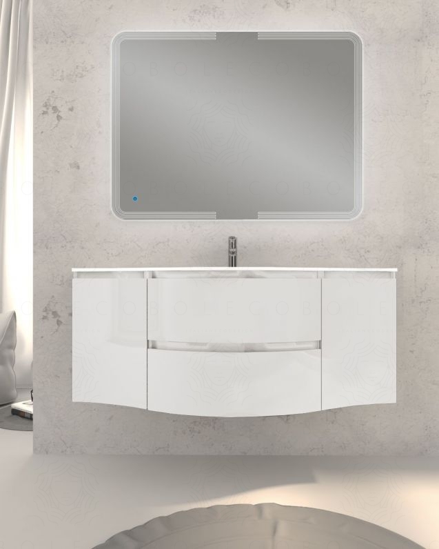 Mobile bagno sospeso curvo 140 cm con lavabo in vetro – Greta Mobile bagno sospeso curvo 140 cm con lavabo in vetro – Greta