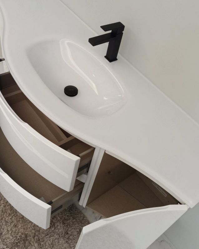 Mobile bagno sospeso curvo 140 cm con lavabo in vetro – Greta Mobile bagno sospeso curvo 140 cm con lavabo in vetro – Greta