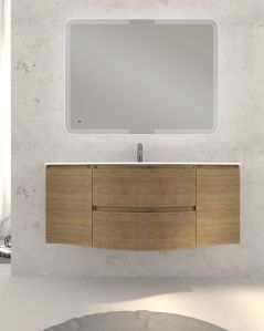 Mobile bagno sospeso curvo 140 cm rovere naturale con lavabo in