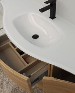 Mobile bagno sospeso curvo 140 cm rovere naturale con lavabo in