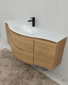 Mobile bagno sospeso curvo 140 cm rovere naturale con lavabo in