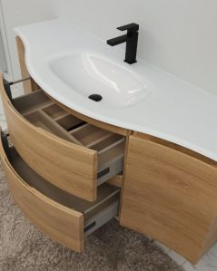 Mobile bagno sospeso curvo 140 cm rovere naturale con lavabo in