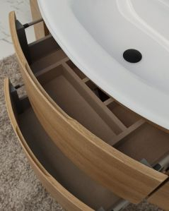 Mobile bagno sospeso curvo 140 cm rovere naturale con lavabo in