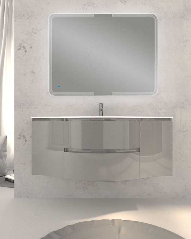 Mobile bagno sospeso curvo 140 cm grigio lucido con lavabo in Mobile bagno sospeso curvo 140 cm grigio lucido con lavabo in
