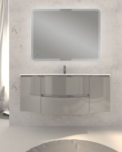 Mobile bagno sospeso curvo 140 cm grigio lucido con lavabo in
