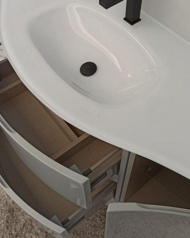 Mobile bagno sospeso curvo 140 cm grigio lucido con lavabo in Mobile bagno sospeso curvo 140 cm grigio lucido con lavabo in