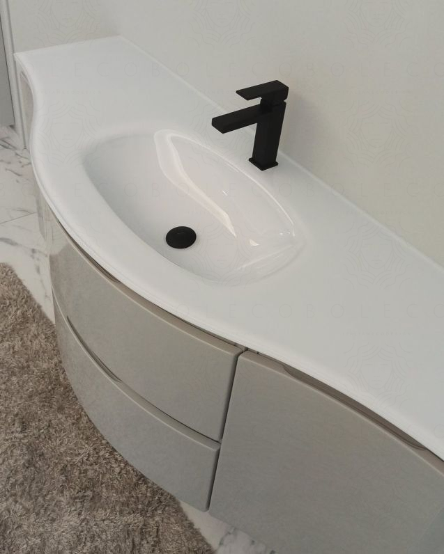 Mobile bagno sospeso curvo 140 cm grigio lucido con lavabo in Mobile bagno sospeso curvo 140 cm grigio lucido con lavabo in