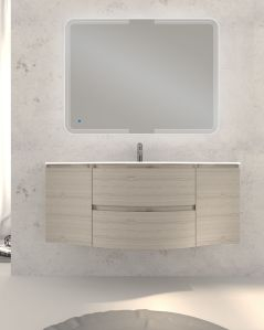 Mobile bagno sospeso curvo 140 cm rovere grigio con lavabo in