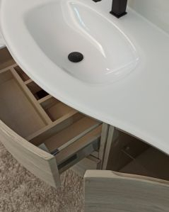 Mobile bagno sospeso curvo 140 cm rovere grigio con lavabo in