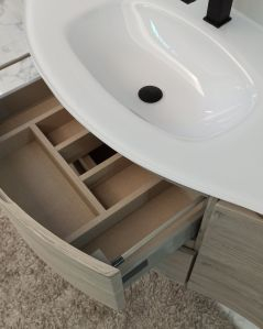 Mobile bagno sospeso curvo 140 cm rovere grigio con lavabo in