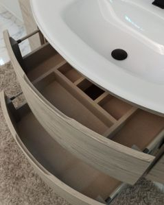 Mobile bagno sospeso curvo 140 cm rovere grigio con lavabo in