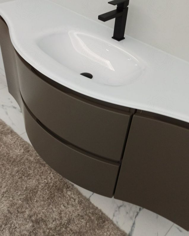 Mobile bagno sospeso curvo 140 cm grigio vulcano con lavabo in Mobile bagno sospeso curvo 140 cm grigio vulcano con lavabo in