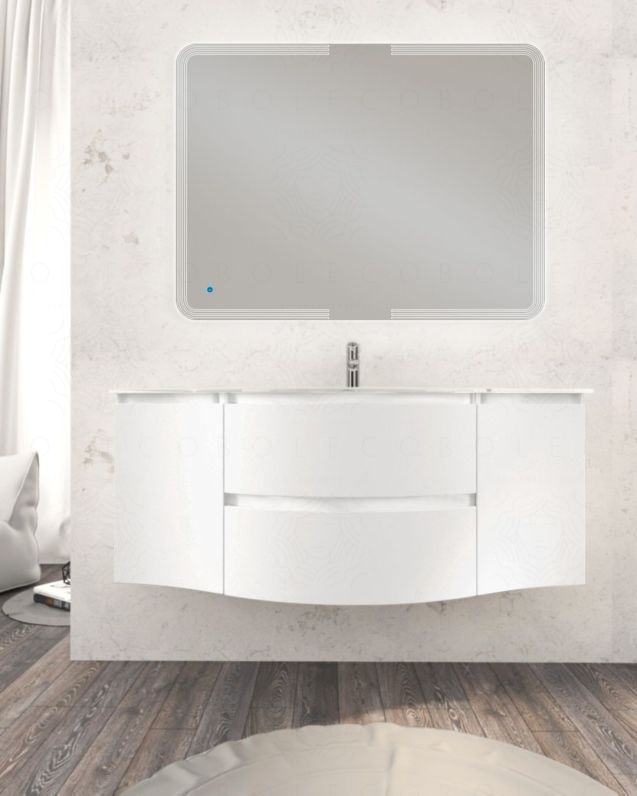 Mobile bagno sospeso curvo 140 cm bianco opaco con lavabo in Mobile bagno sospeso curvo 140 cm bianco opaco con lavabo in