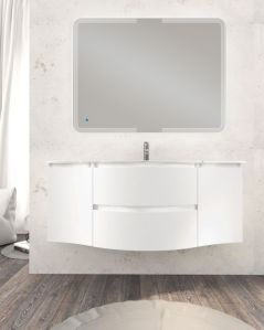 Mobile bagno sospeso curvo 140 cm bianco opaco con lavabo in