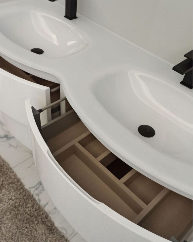 Mobile bagno curvo sospeso Greta cm 140 con doppio lavabo Mobile bagno curvo sospeso Greta cm 140 con doppio lavabo