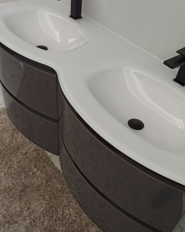 Mobile bagno curvo sospeso Greta cm 140 antracite lucido e Mobile bagno curvo sospeso Greta cm 140 antracite lucido e