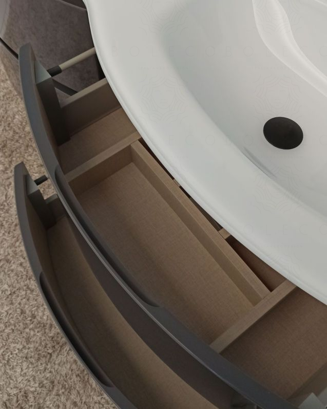 Mobile bagno curvo sospeso Greta cm 140 antracite lucido e Mobile bagno curvo sospeso Greta cm 140 antracite lucido e