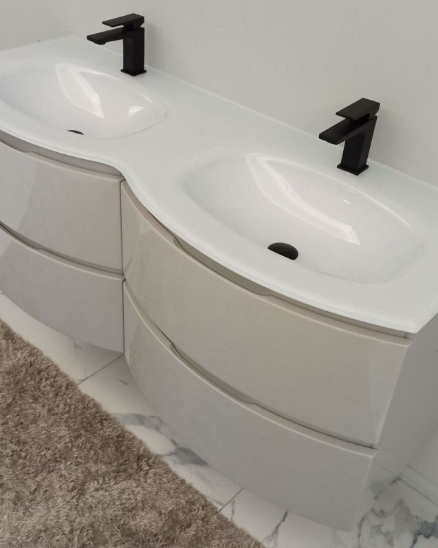 Mobile bagno curvo sospeso Greta cm 140 grigio lucido e doppio Mobile bagno curvo sospeso Greta cm 140 grigio lucido e doppio