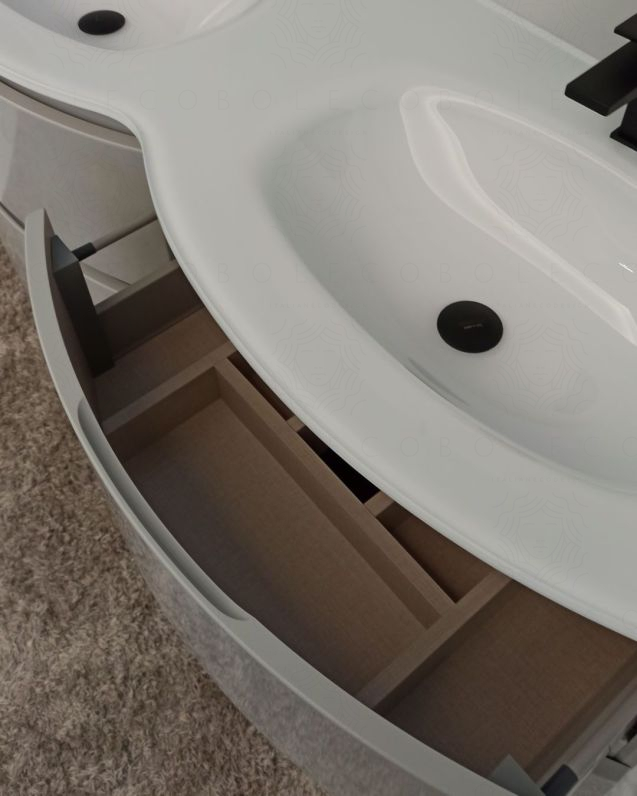 Mobile bagno curvo sospeso Greta cm 140 grigio lucido e doppio Mobile bagno curvo sospeso Greta cm 140 grigio lucido e doppio